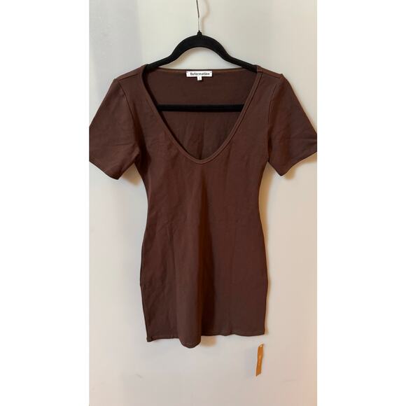 Reformation Brown Stretch Jersey Mini Dress - Size S new no tags - Picture 1 of 3